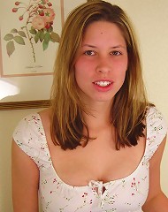 Young looking sweet naive teen with hairy pussy exposes her big boobies